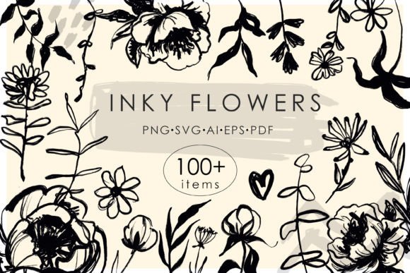 Download Ink Flowers Line Art SVG Bundle - Line Collection
