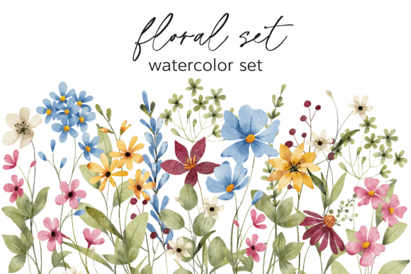 Download Floral Watercolor Set, Flowers, Leaves. - Lower Collection