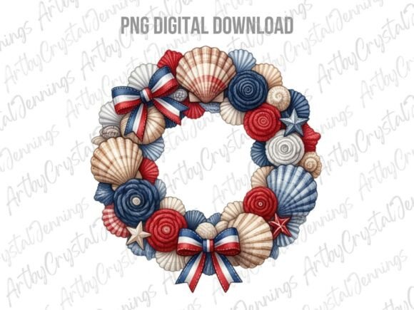 Download American Patriotic Seashell Wreath PNG - Premium Bundle
